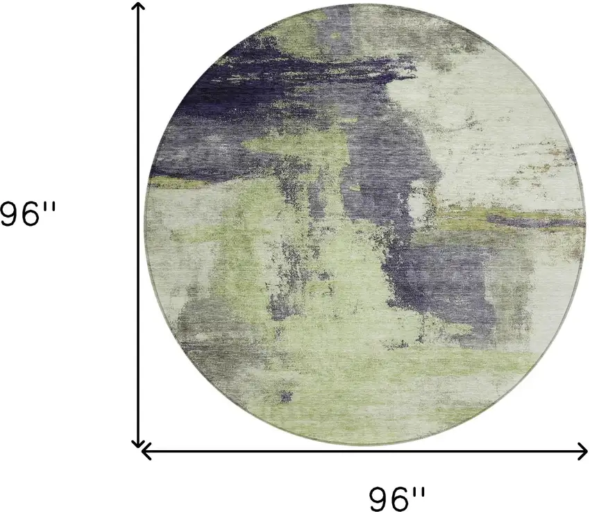 8' Fern Green Gray And Black Round Abstract Washable Indoor Outdoor Area Rug Photo 9