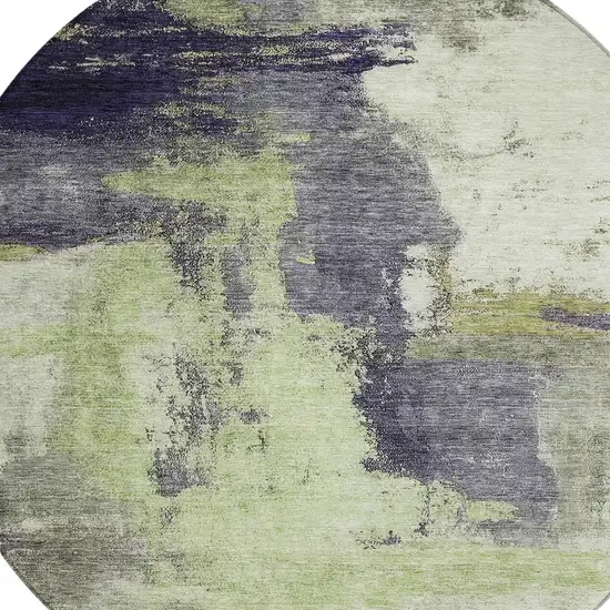 8' Fern Green Gray And Black Round Abstract Washable Indoor Outdoor Area Rug Photo 5