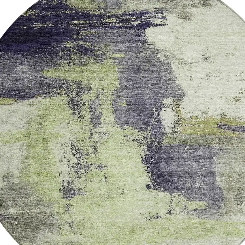 8' Fern Green Gray And Black Round Abstract Washable Indoor Outdoor Area Rug Photo 5