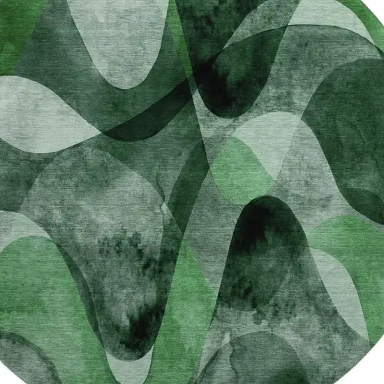 8' Fern Green Gray And Ivory Abstract Washable Round Rug With UV Protection Photo 3