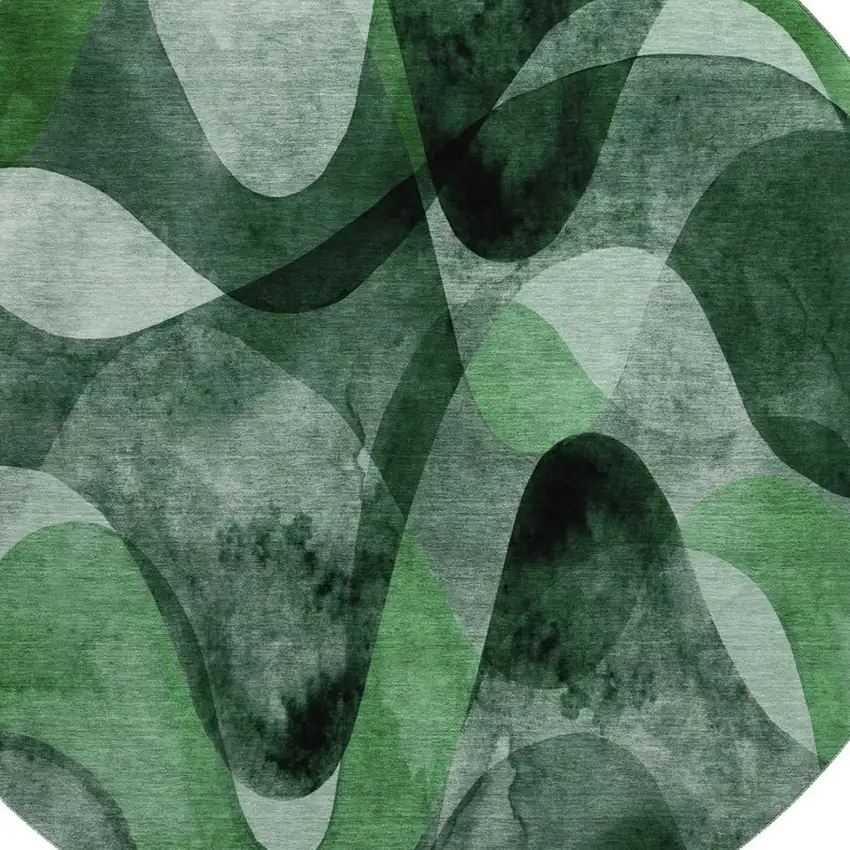 8' Fern Green Gray And Ivory Abstract Washable Round Rug With UV Protection Photo 3