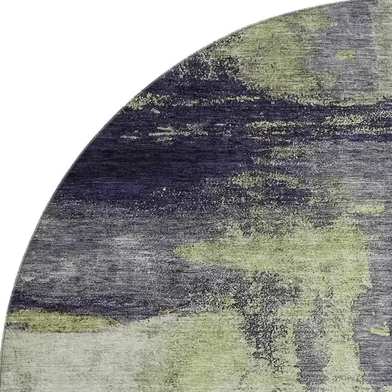 8' Fern Green Gray And Ivory Abstract Washable Round Rug With UV Protection Photo 3