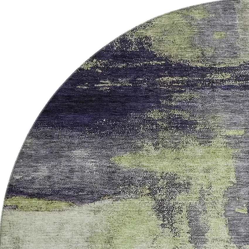 8' Fern Green Gray And Ivory Abstract Washable Round Rug With UV Protection Photo 3