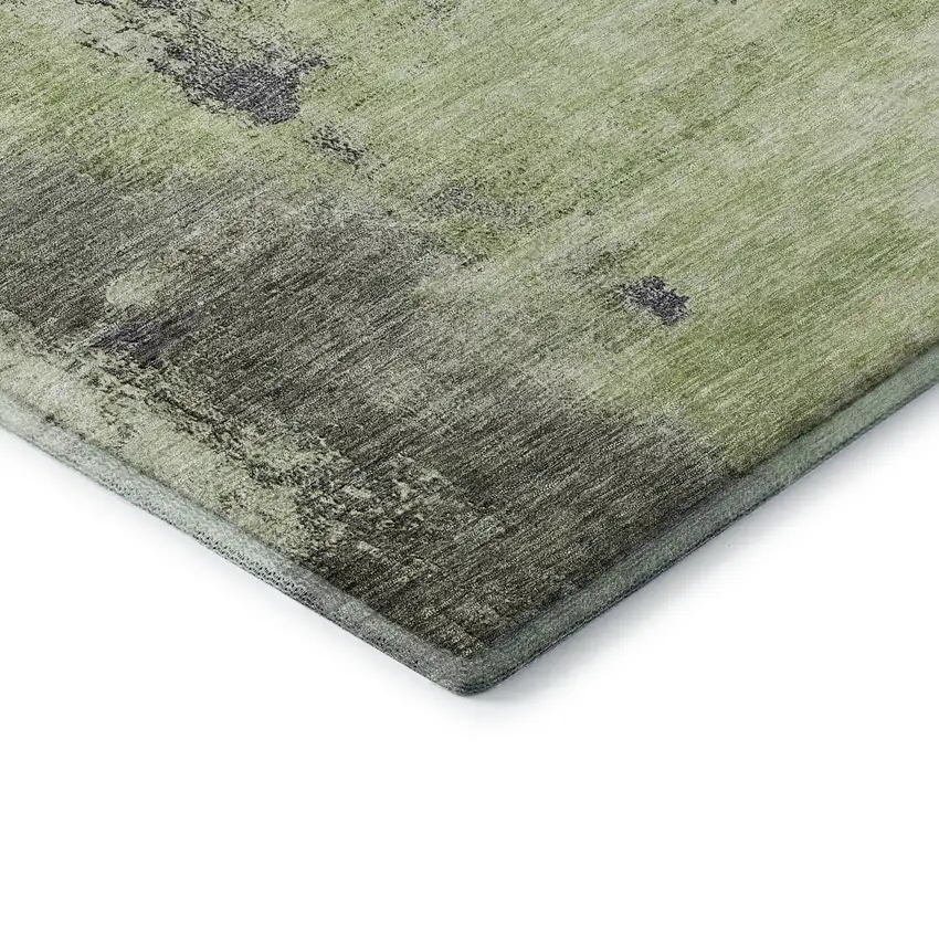 8' Fern Green Gray And Ivory Abstract Washable Round Rug With UV Protection Photo 6