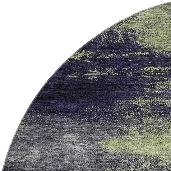 8' Fern Green Gray And Ivory Abstract Washable Round Rug With UV Protection Photo 2