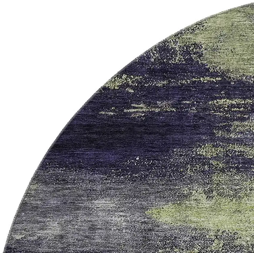 8' Fern Green Gray And Ivory Abstract Washable Round Rug With UV Protection Photo 2