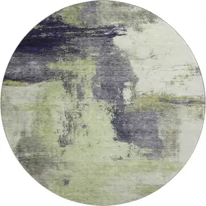 Photo of 8' Fern Green Gray And Ivory Abstract Washable Round Rug With UV Protection