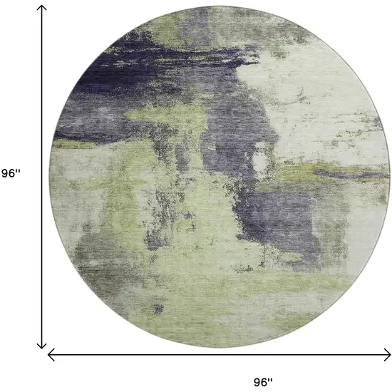 8' Fern Green Gray And Ivory Abstract Washable Round Rug With UV Protection Photo 9