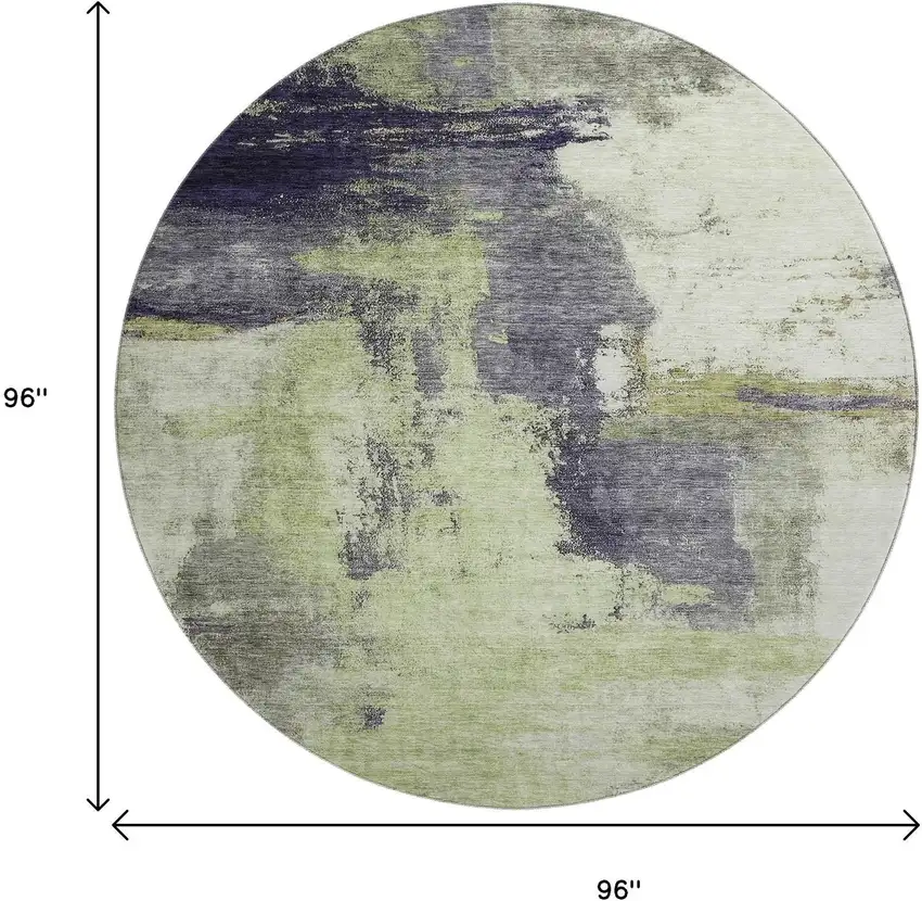 8' Fern Green Gray And Ivory Abstract Washable Round Rug With UV Protection Photo 9