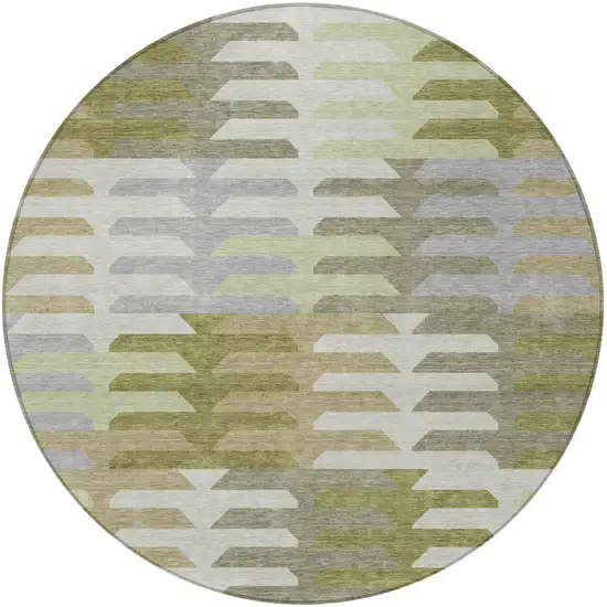 8' Fern Green Gray And Ivory Round Geometric Washable Indoor Outdoor Area Rug Photo 4