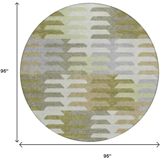 8' Fern Green Gray And Ivory Round Geometric Washable Indoor Outdoor Area Rug Photo 3