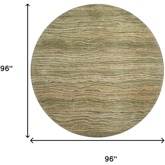 8' Fern Green Gray And Ivory Striped Washable Round Rug With UV Protection Photo 9