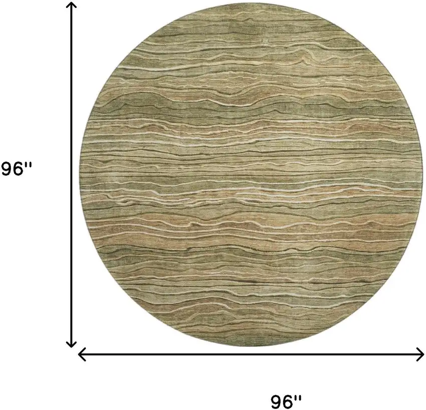 8' Fern Green Gray And Ivory Striped Washable Round Rug With UV Protection Photo 9