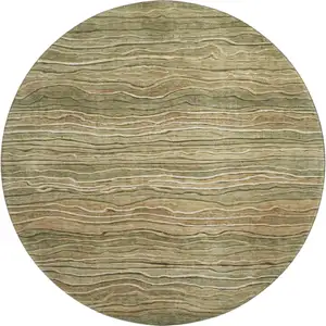Photo of 8' Fern Green Gray And Ivory Striped Washable Round Rug With UV Protection