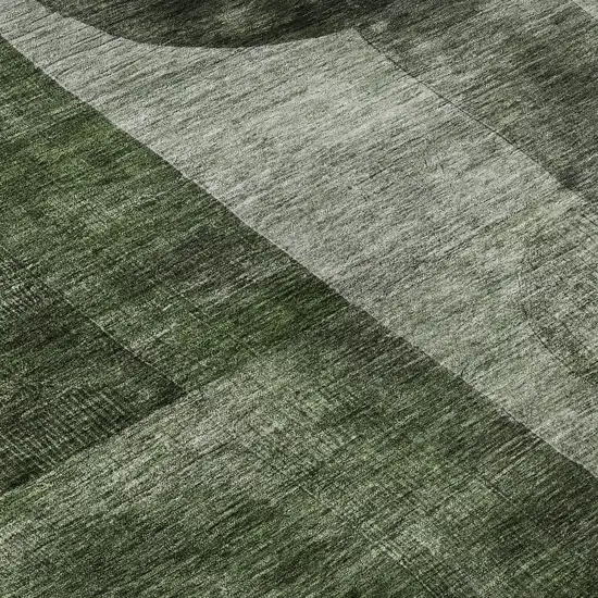 8' Fern Green Gray And Silver Geometric Washable Round Rug With UV Protection Photo 8