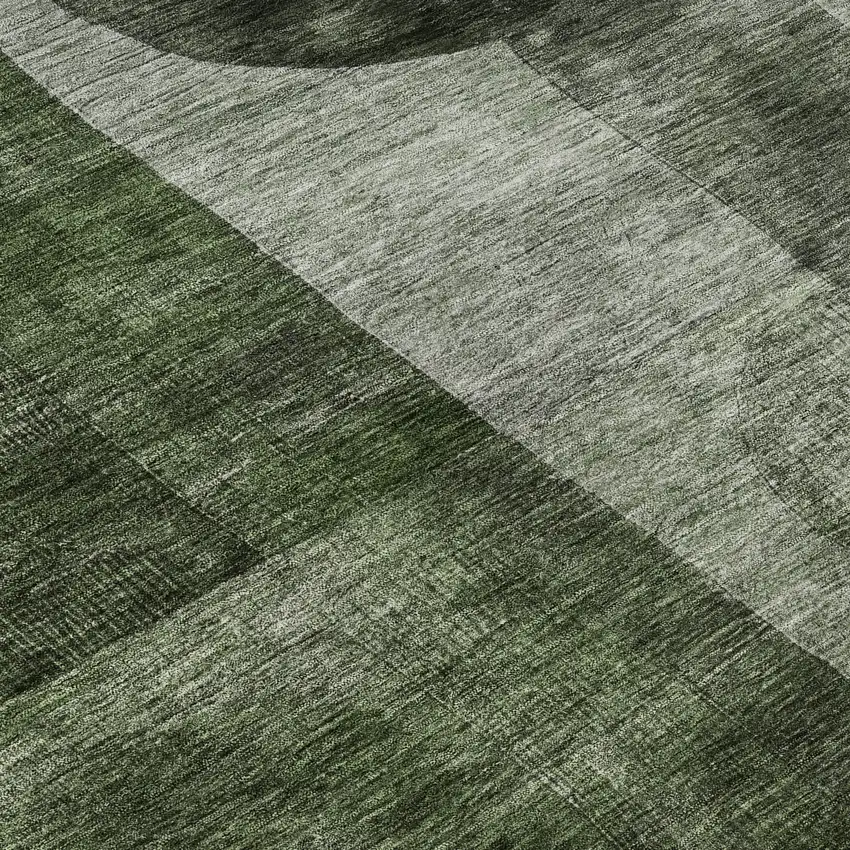 8' Fern Green Gray And Silver Geometric Washable Round Rug With UV Protection Photo 8