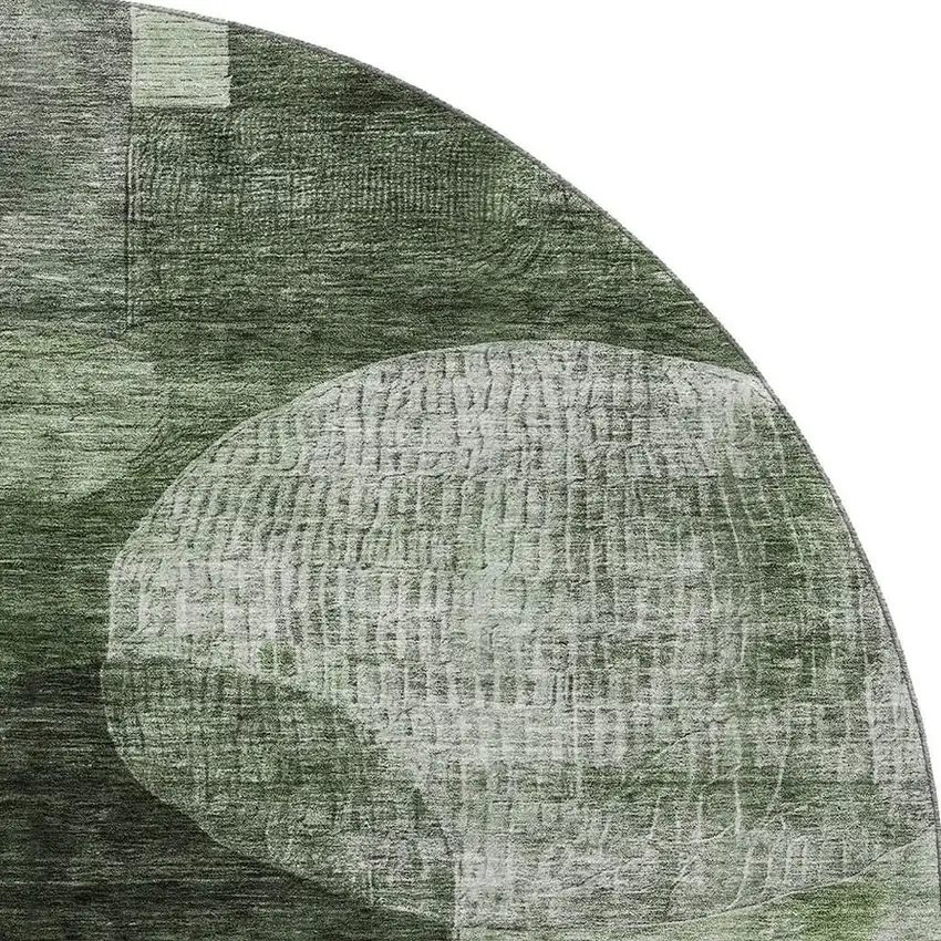8' Fern Green Gray And Silver Geometric Washable Round Rug With UV Protection Photo 2