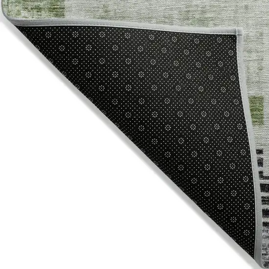 8' Fern Green Ivory And Charcoal Round Geometric Washable Indoor Outdoor Area Rug Photo 9