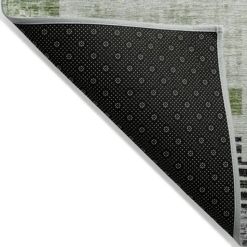 8' Fern Green Ivory And Charcoal Round Geometric Washable Indoor Outdoor Area Rug Photo 9