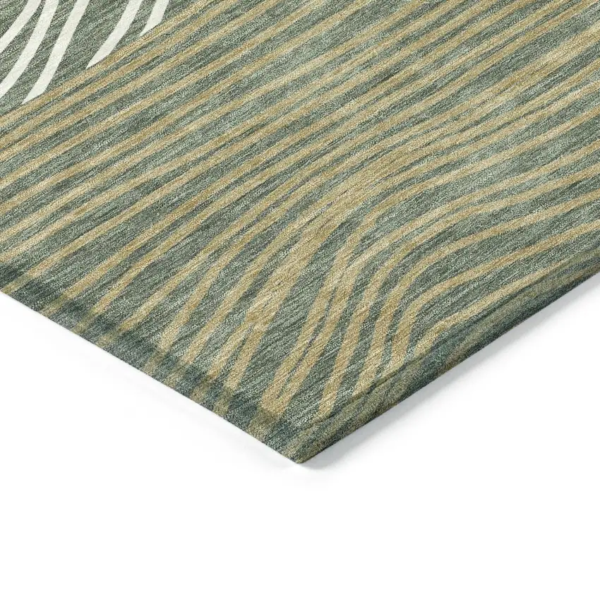 8' Fern Green Ivory And Gold Round Striped Washable Indoor Outdoor Area Rug Photo 6