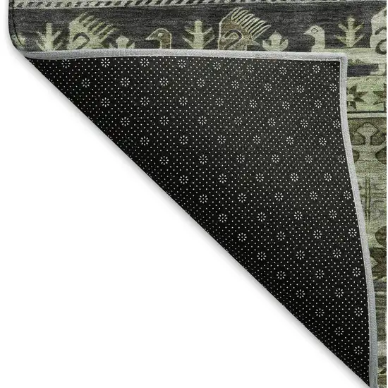 8' Fern Green Ivory And Gray Medallion Washable Round Rug With UV Protection Photo 5