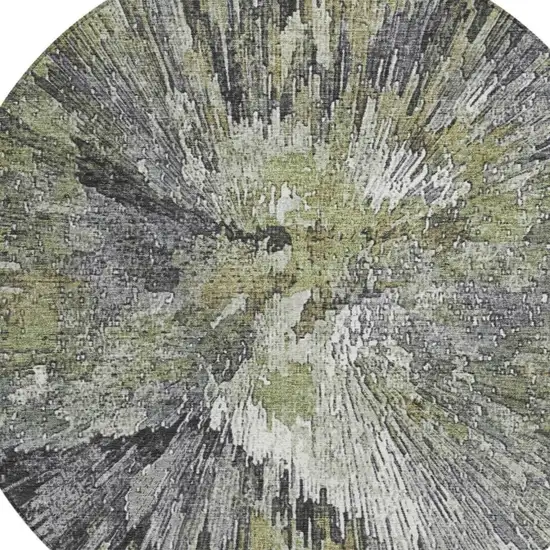 8' Fern Green Ivory And Gray Round Abstract Washable Indoor Outdoor Area Rug Photo 7