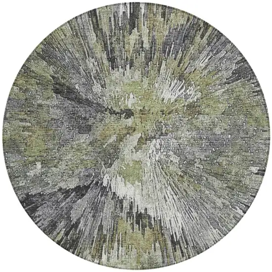 8' Fern Green Ivory And Gray Round Abstract Washable Indoor Outdoor Area Rug Photo 4