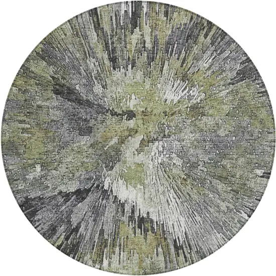 8' Fern Green Ivory And Gray Round Abstract Washable Indoor Outdoor Area Rug Photo 2