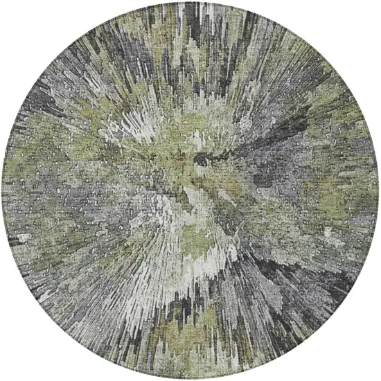 8' Fern Green Ivory And Gray Round Abstract Washable Indoor Outdoor Area Rug Photo 5