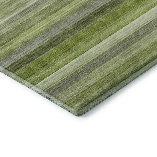 8' Fern Green Ivory And Gray Striped Washable Round Rug With UV Protection Photo 6