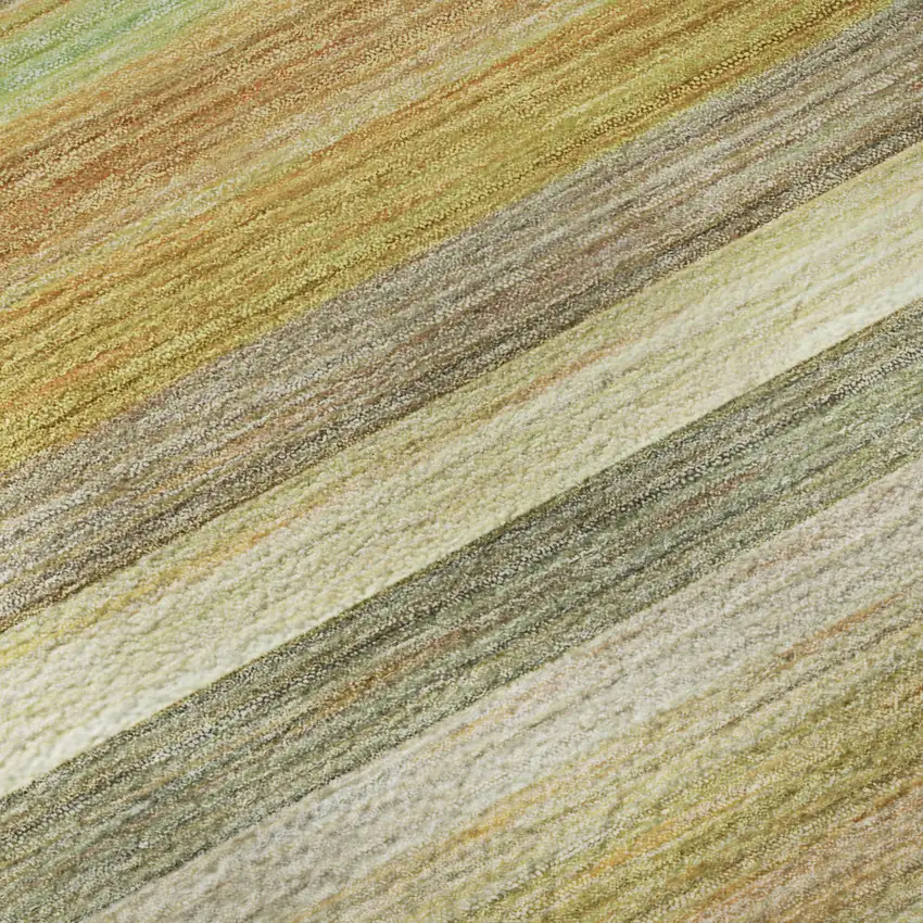 8' Fern Green Orange And Beige Striped Washable Round Rug With UV Protection Photo 9