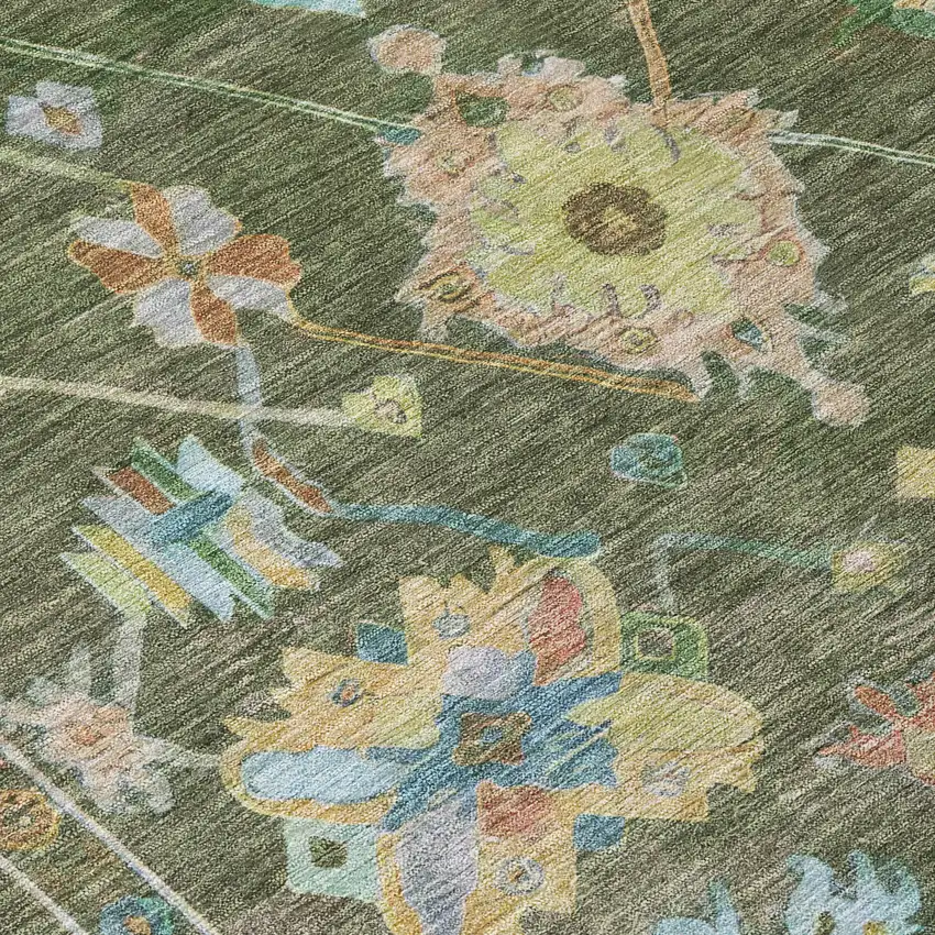 8' Fern Green Pink And Blue Round Floral Washable Indoor Outdoor Area Rug Photo 7