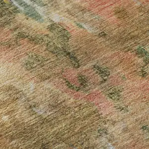 Photo of 8' Fern Green Rust And Copper Abstract Washable Round Rug With UV Protection