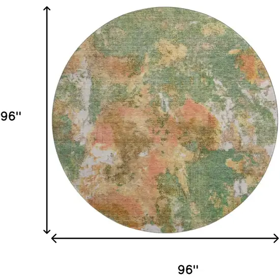 8' Fern Green Rust And Copper Abstract Washable Round Rug With UV Protection Photo 9