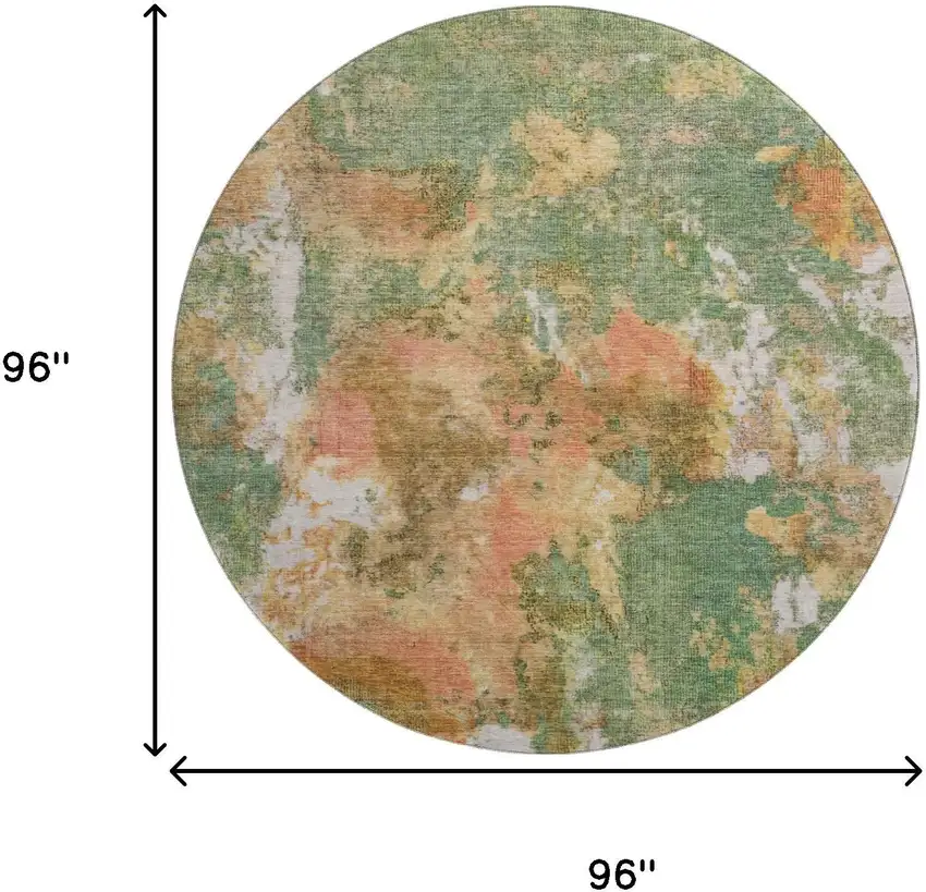 8' Fern Green Rust And Copper Abstract Washable Round Rug With UV Protection Photo 9