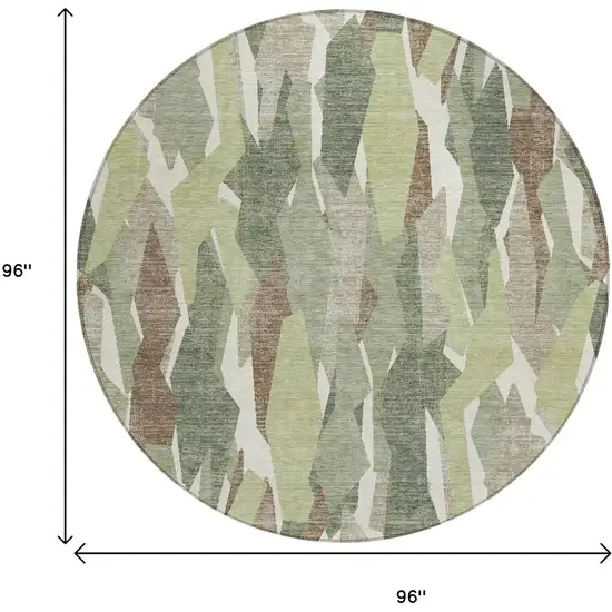 8' Fern Green Tan And Ivory Round Striped Washable Indoor Outdoor Area Rug Photo 3