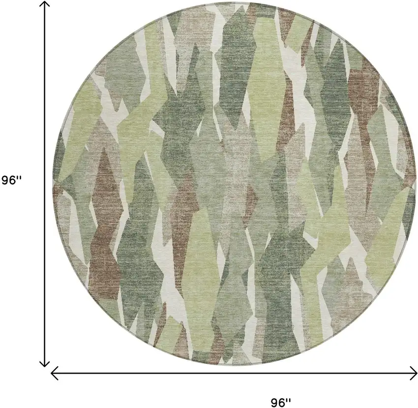 8' Fern Green Tan And Ivory Round Striped Washable Indoor Outdoor Area Rug Photo 3