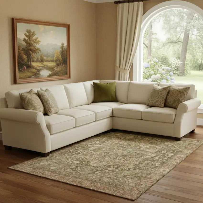 8' Fern Green Wheat And Copper Oriental Washable Area Rug With UV Protection Photo 2