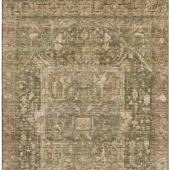 8' Fern Green Wheat And Copper Oriental Washable Area Rug With UV Protection Photo 2