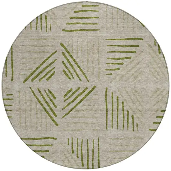 8' Flax And Sage Round Geometric Washable Indoor Outdoor Area Rug Photo 3