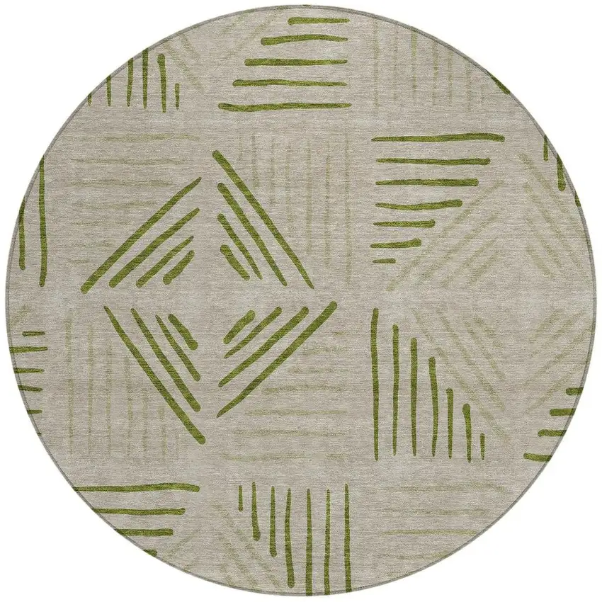 8' Flax And Sage Round Geometric Washable Indoor Outdoor Area Rug Photo 3