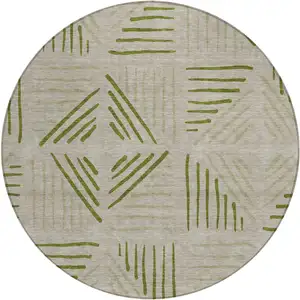 Photo of 8' Flax And Sage Round Geometric Washable Indoor Outdoor Area Rug