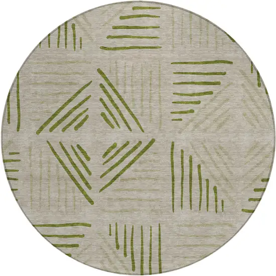 8' Flax And Sage Round Geometric Washable Indoor Outdoor Area Rug Photo 1