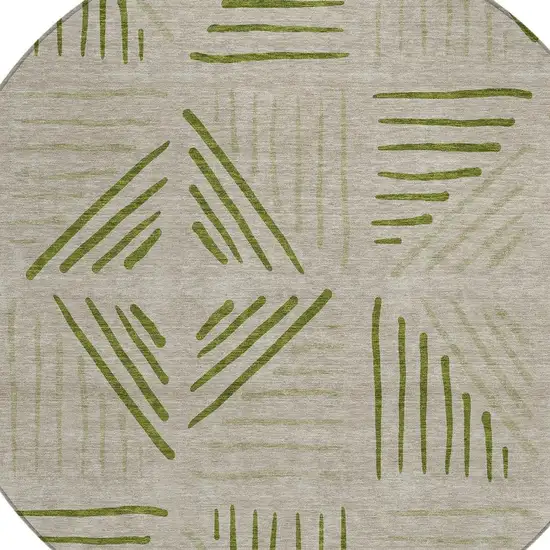 8' Flax And Sage Round Geometric Washable Indoor Outdoor Area Rug Photo 2