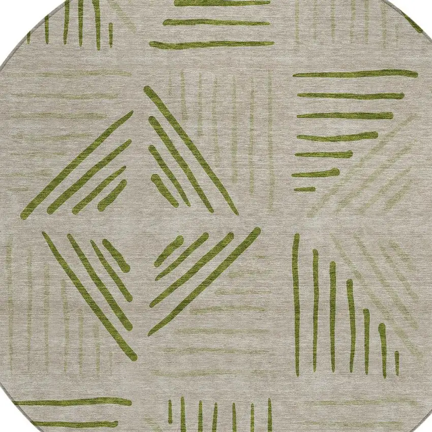 8' Flax And Sage Round Geometric Washable Indoor Outdoor Area Rug Photo 2