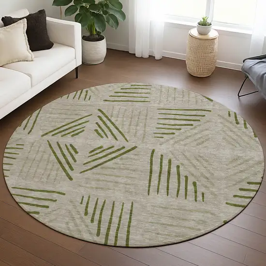 8' Flax And Sage Round Geometric Washable Indoor Outdoor Area Rug Photo 5