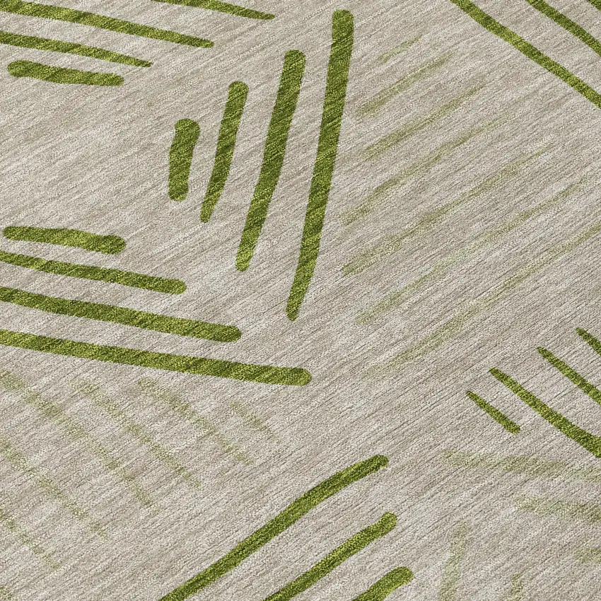 8' Flax And Sage Round Geometric Washable Indoor Outdoor Area Rug Photo 9