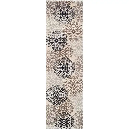 10' Floral Medallion Stain Resistant Runner Rug Photo 1