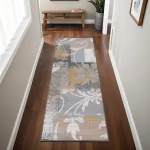 Photo of 8' Floral Power Loom Distressed Stain Resistant Runner Rug