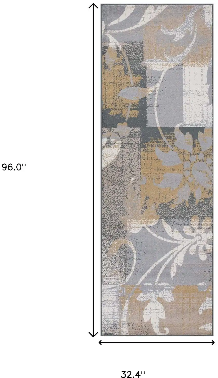 8' Floral Power Loom Distressed Stain Resistant Runner Rug Photo 6
